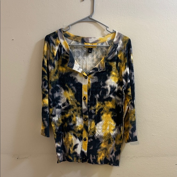 St. John Sweaters - St. John Yellow and Blue Patterned Cardigan*
